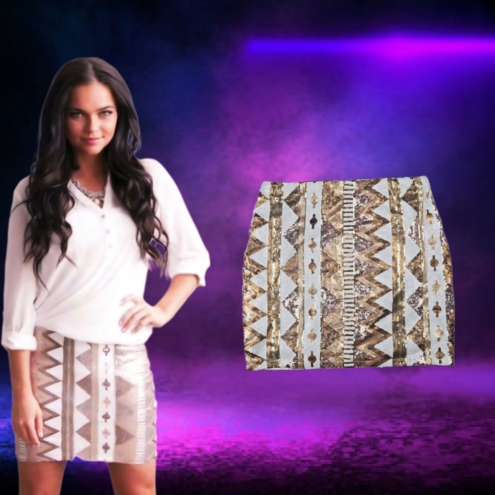 Banjul Sequin Gold White Mini Party Skirt